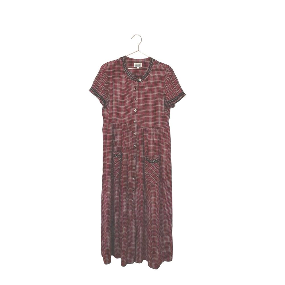 Robbie Bee Red Plaid Button-Front Maxi Dress